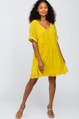 Yellow V-Neck Swiss Dot Dress