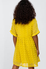 Yellow V-Neck Swiss Dot Dress