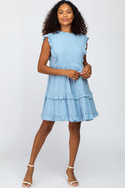 Light Blue Mock Neck Tiered Dress