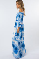 Blue Floral Off Shoulder Maxi Dress