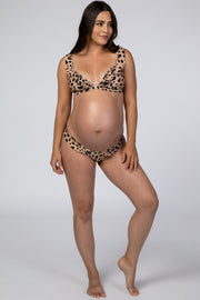 Taupe Animal Print Ruffle Maternity Bikini Set