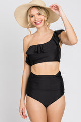 Black One Shoulder High Waisted Bikini Set