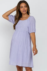 Lavender Puff Sleeve Textured Maternity Dress