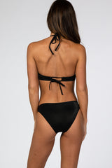 Black High Neck Ribbed Halter Bikini Set