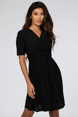 Black Waist Tie Nursing Dress