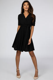 Black Waist Tie Nursing Dress