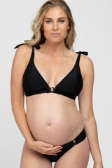 Black Shoulder Tie Maternity Bikini Set