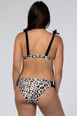 Taupe Animal Print Color Blocked Shoulder Tie Maternity Bikini Set