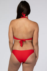 Red Halter Front Tied Circle Cutout Bikini Maternity Set