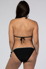 Black Contrast Stitched Halter Tie Bikini Maternity Set