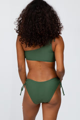 Olive Off Shoulder Tie Detail Bikini Set