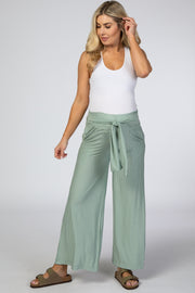 Light Olive Striped Wide Leg Maternity Pant