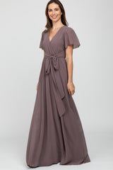 Mauve Chiffon Short Sleeve Maternity Maxi Dress