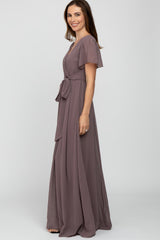 Mauve Chiffon Short Sleeve Maxi Dress