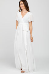 White Chiffon Short Sleeve Maxi Dress