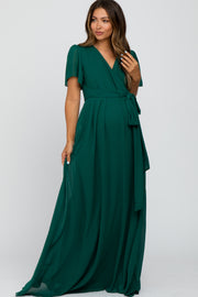 Forest Green Chiffon Short Sleeve Maternity Maxi Dress