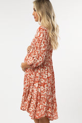 Rust Floral V-Neck Maternity Dress