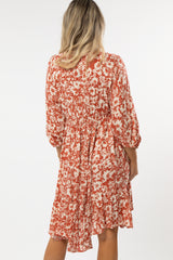 Rust Floral V-Neck Maternity Dress