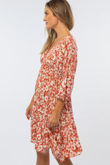 Rust Floral V-Neck Dress