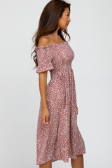 Mauve Animal Print Off Shoulder Dress