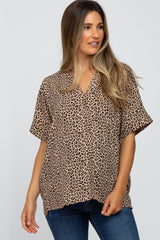 Taupe Animal Print Short Sleeve Maternity Top