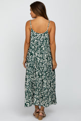 Green Floral Sleeveless Pleated Maternity Maxi Dress