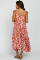 Red Floral Sleeveless Pleated Maternity Maxi Dress