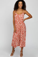 Red Floral Sleeveless Pleated Maternity Maxi Dress