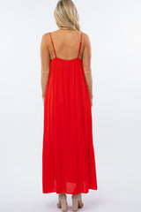 Red Deep V-Neckline Maternity Maxi Dress