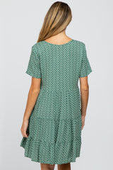 Green Leaf Print Button Front Maternity Dress