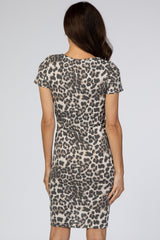 Brown Leopard Print Ruched Tulip Hem Dress