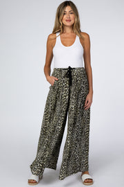 Olive Animal Print Wide Leg Drawstring Maternity Pants