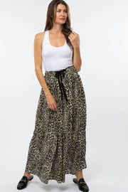 Olive Animal Print Wide Leg Drawstring Pants