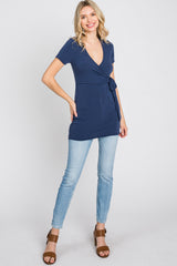 Navy Blue Wrap Front Tie Nursing Top