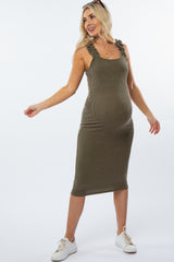 Olive Fitted Ruffle Strap Maternity Dress