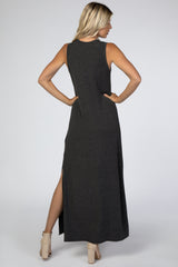 Charcoal Side Slit Maxi Dress