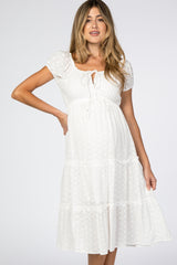 Ivory Eyelet Maternity Midi Dress