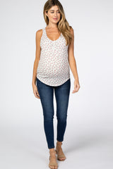 Ivory Floral Print Racerback Maternity Tank Top