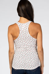 Ivory Floral Print Racerback Tank Top