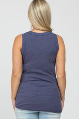 Blue Ribbed Sleeveless Maternity Top