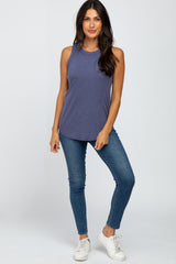 Blue Ribbed Sleeveless Top