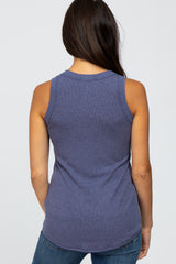 Blue Ribbed Sleeveless Top