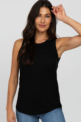 Black Ribbed Sleeveless Maternity Top