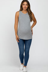 Heather Grey Ribbed Sleeveless Maternity Top