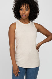 Beige Ribbed Sleeveless Top