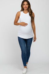 White Ribbed Sleeveless Maternity Top