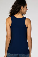 Navy Ribbed Sleeveless Top