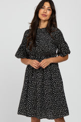 Black Ditsy Floral Smocked Dress