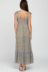 Light Blue Floral Tie Strap Maxi Dress