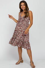 Violet Floral Tie Front Cut-out Maternity Dress